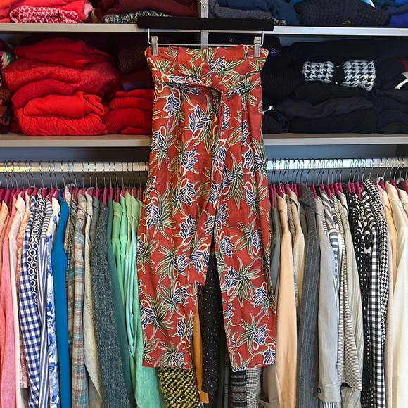 Moon River rust/blue/green print belted cropped pants size XS - Picture 1 of 3